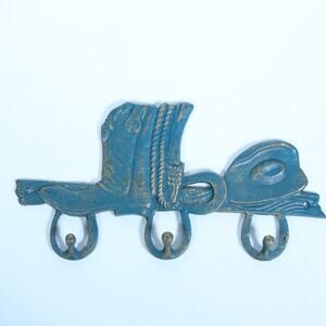 Cowboy Boots 3 HOOK W/ Horseshoes Towel Coat Key Hanger western cowboy rack